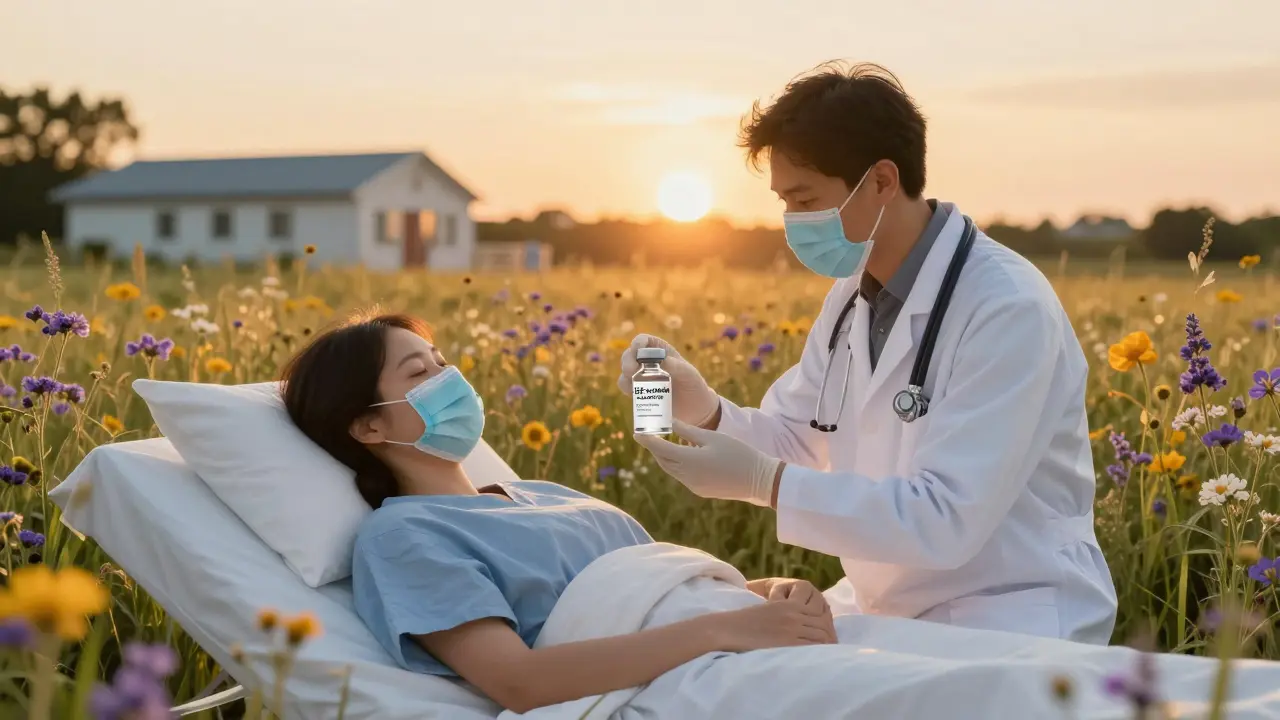 Doctors administering Tamiflu in a peaceful meadow setting